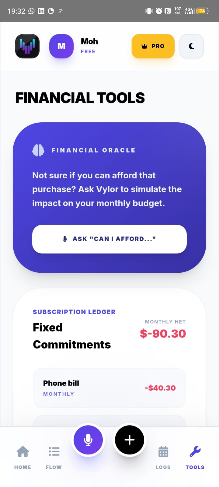 Vylor PRO financial reports and spending analytics